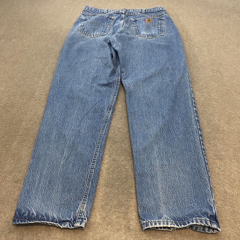 Carhartt Jeans Men's 35 Blue Distressed Wash Denim Work Wear B113 DST Size 35x34
